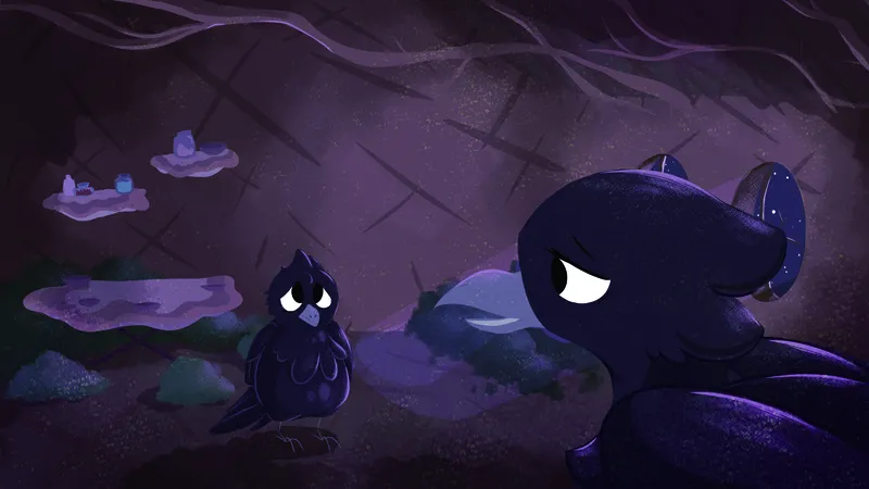 Russell and Mama Crow in the nest at night